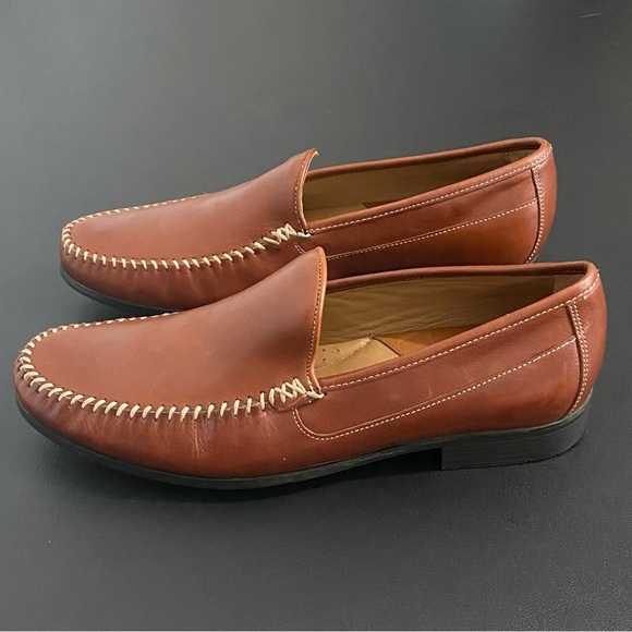 Johnston & Murphy New Cresswell Venetian Leather Loafers Cognac Brown Whipstitch - Picture 8 of 15